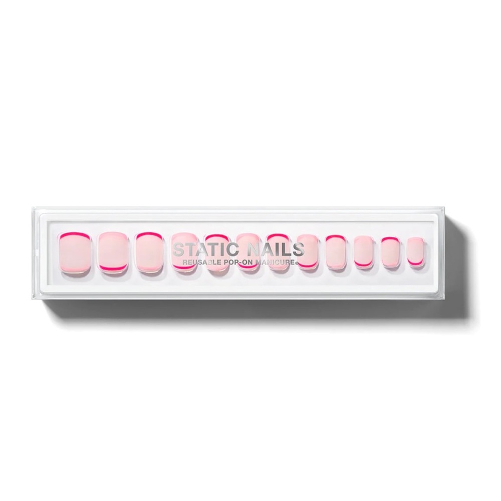 Static Nails Reverse French Pink Square Reusable Pop-On Manicures